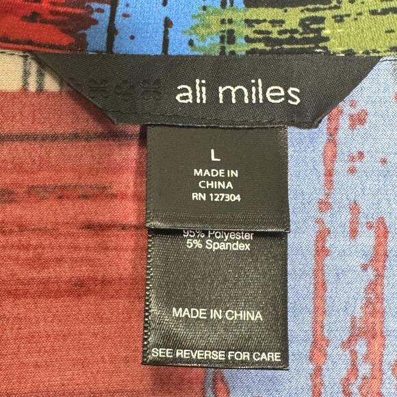 Ali Miles Top Womens Large Abstract Art Print Tunic Stretch V Neck 3/4 Ruched - Picture 5 of 12